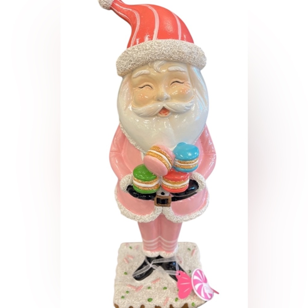 Pink Christmas Santa Claus with Macarons Tray Resin Figure NWT Viral 🩷🎅🏻